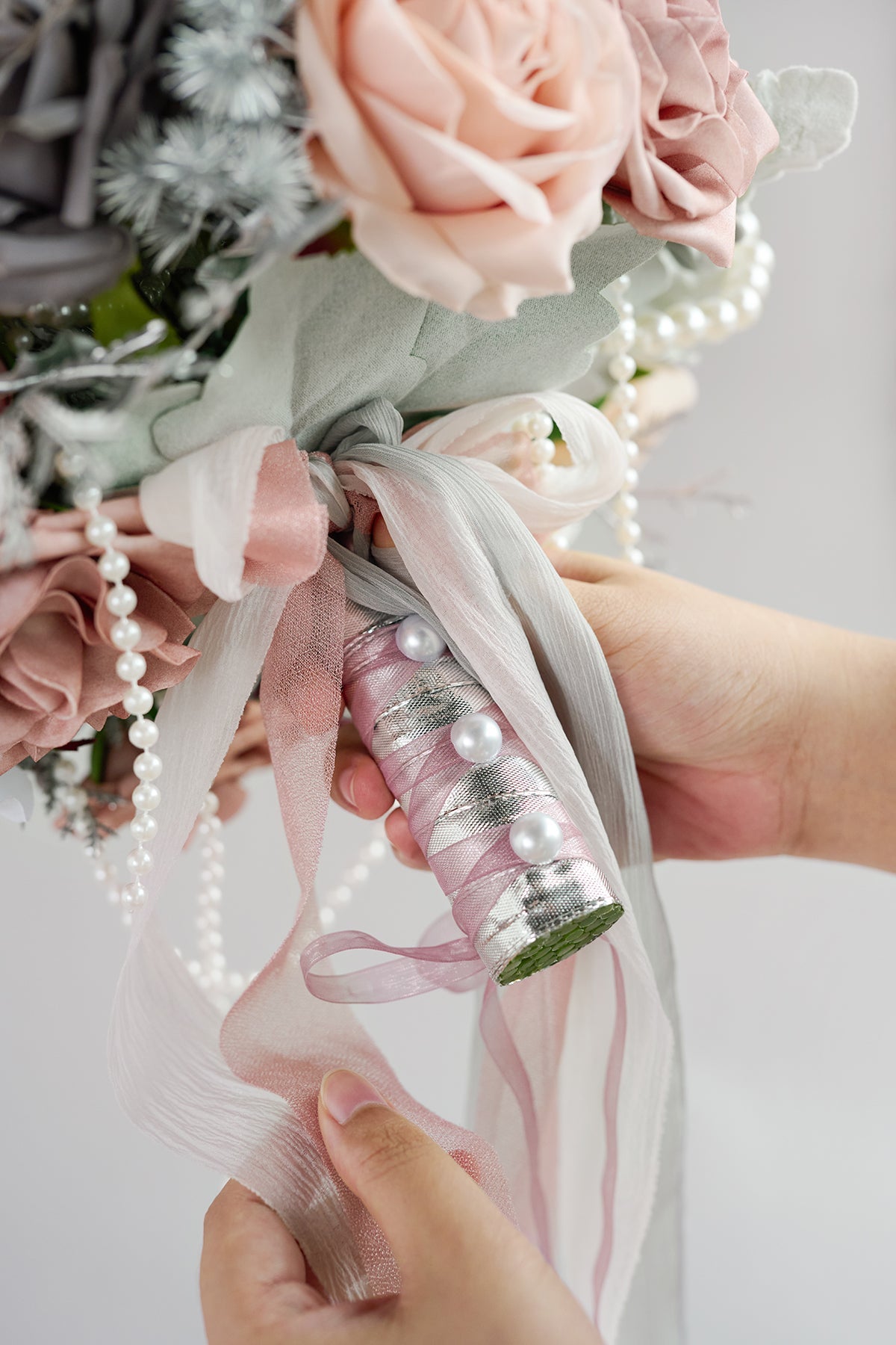 Small Round Bridal Bouquet in Dusky Rose & Silver