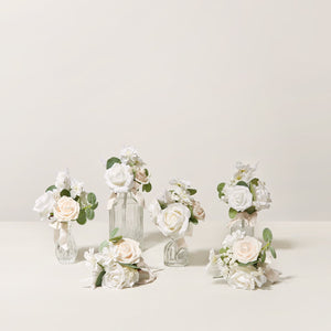 Mini Premade Flower Centerpiece Set in White & Sage