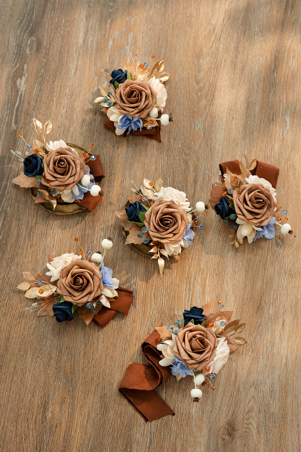 Additional Flower Decorations in Russet Orange & Denim Blue