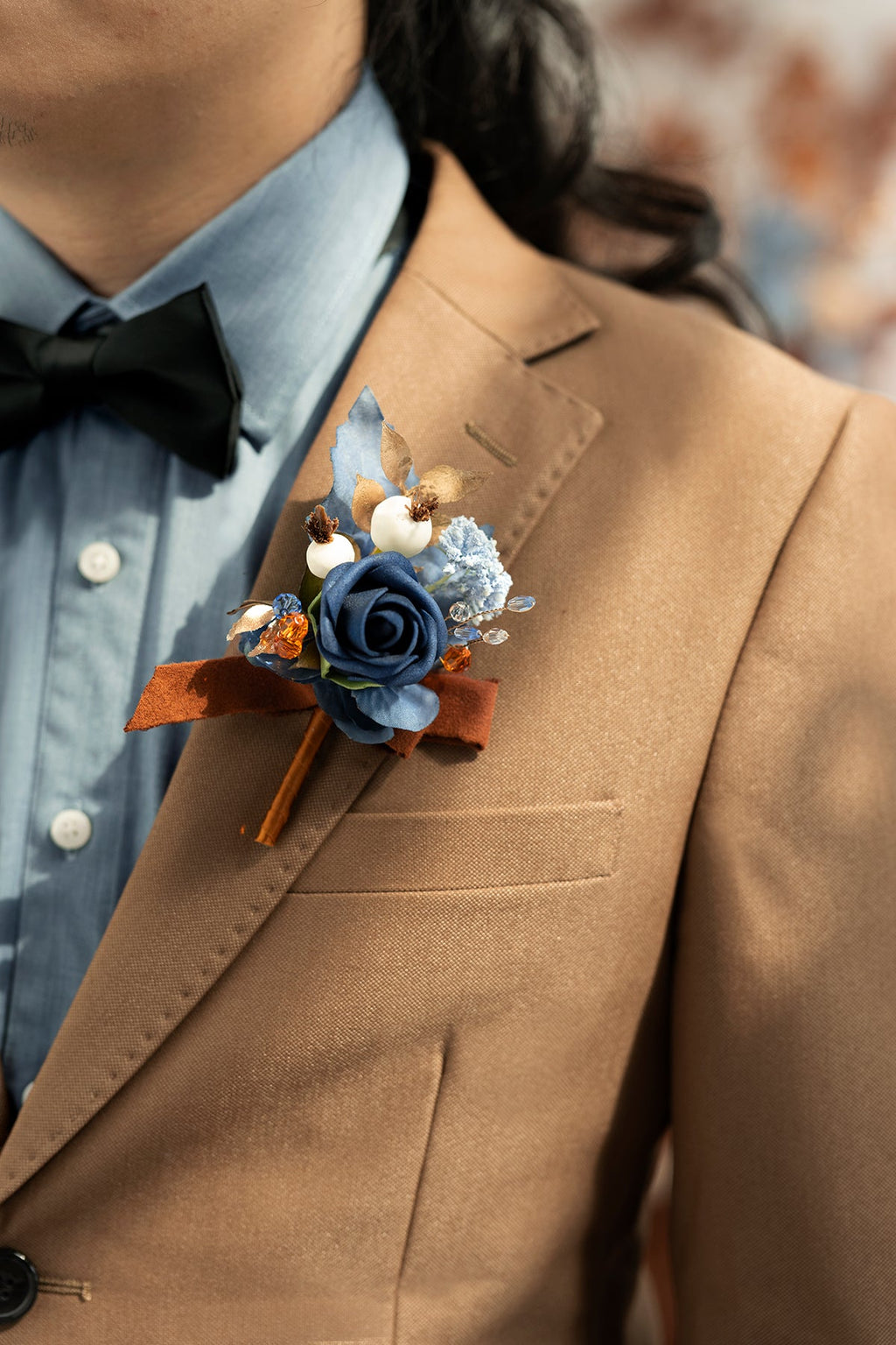 Additional Flower Decorations in Russet Orange & Denim Blue
