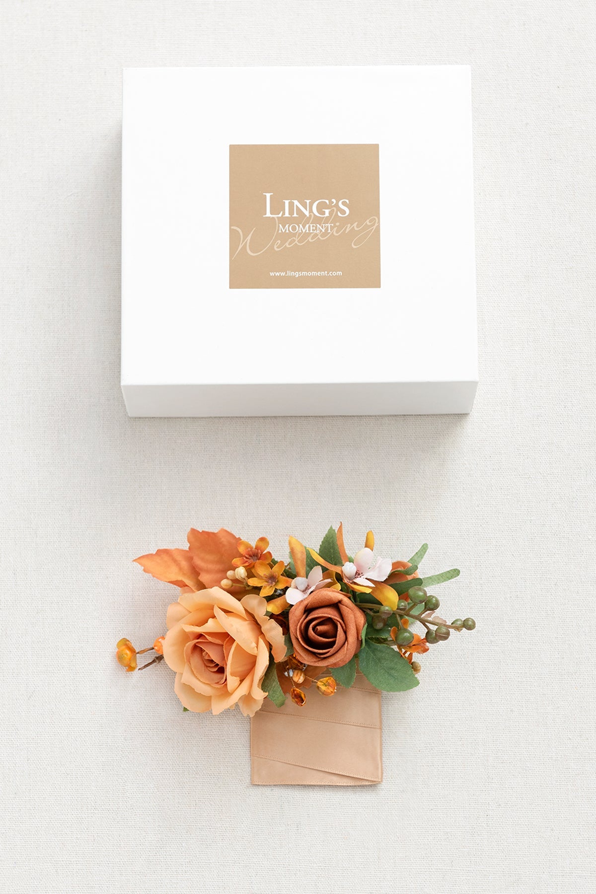 Pocket Square Boutonniere for Groom in Sunset Terracotta
