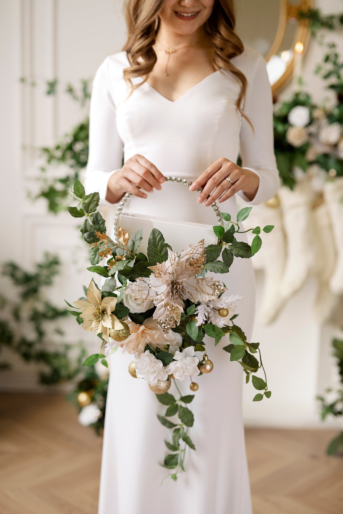 Small Hoop Bridal Bouquet in Champagne Christmas | Clearance