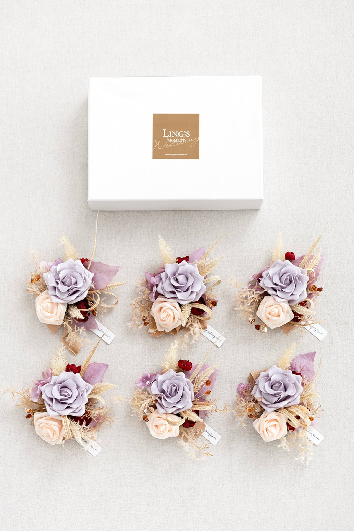 Wrist Corsages in Lavender Aster & Burnt Orange