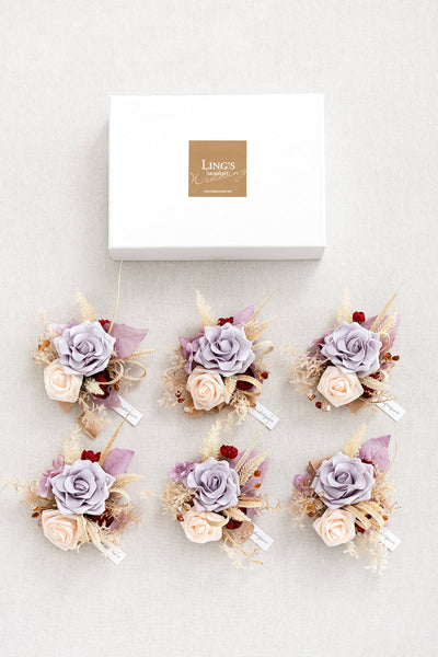 Wrist Corsages in Lavender Aster & Burnt Orange