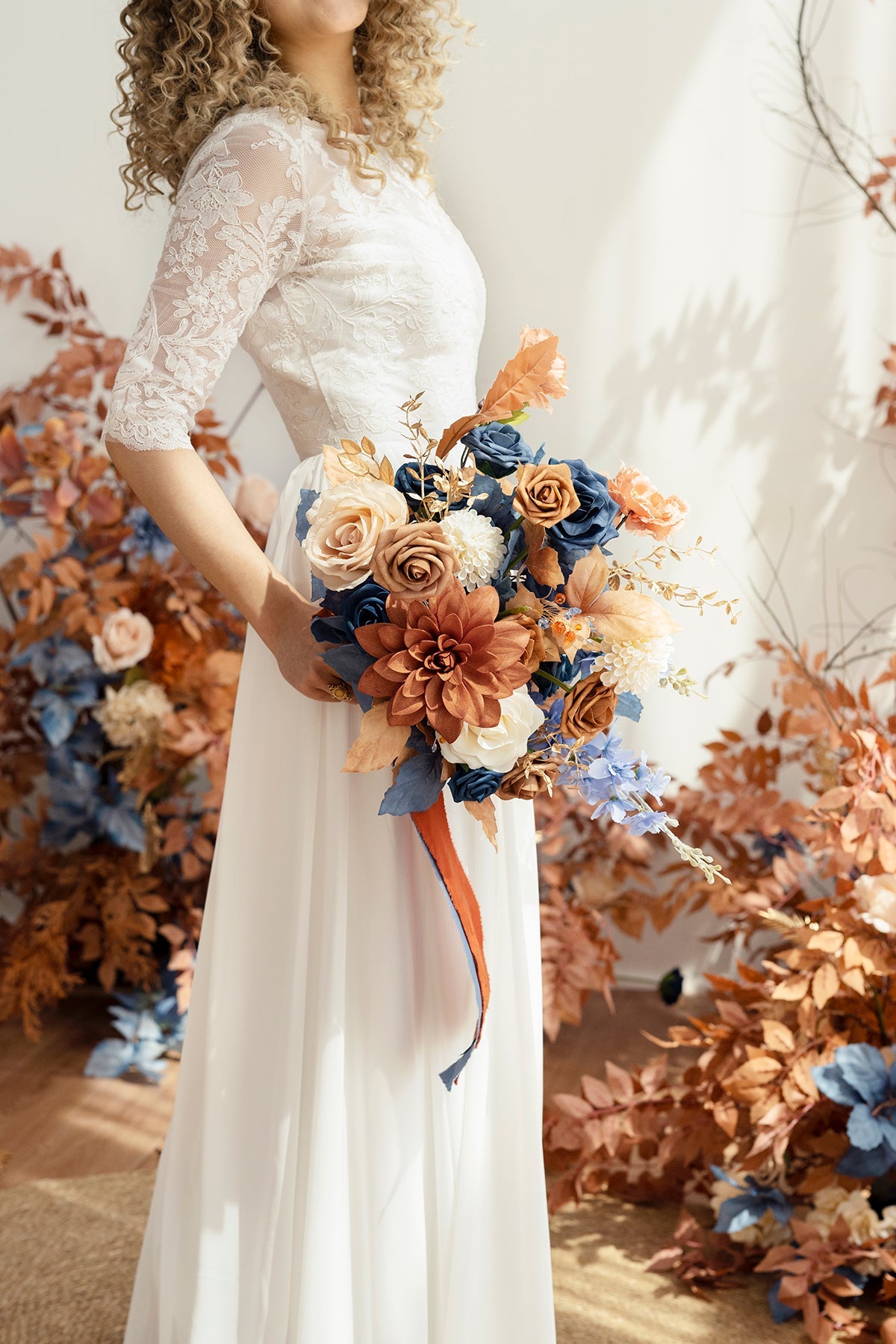Pre-Arranged Wedding Flower Packages in Russet Orange & Denim Blue