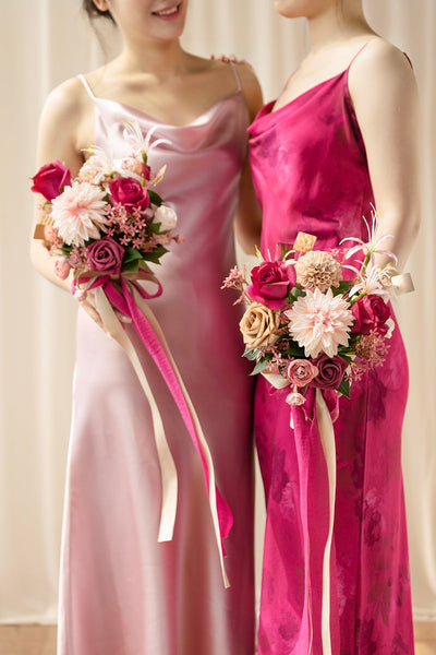 Free-Form Bridesmaid Bouquets in Valentine Magenta