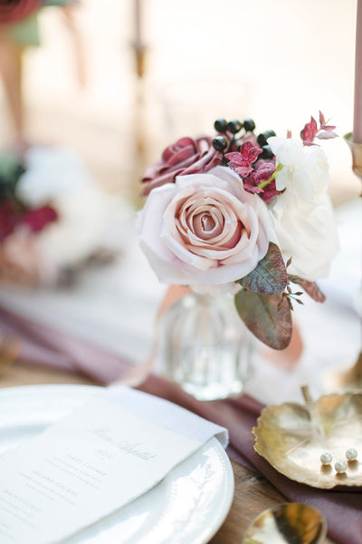 Mini Premade Flower Centerpiece Set in Dusty Rose & Mauve