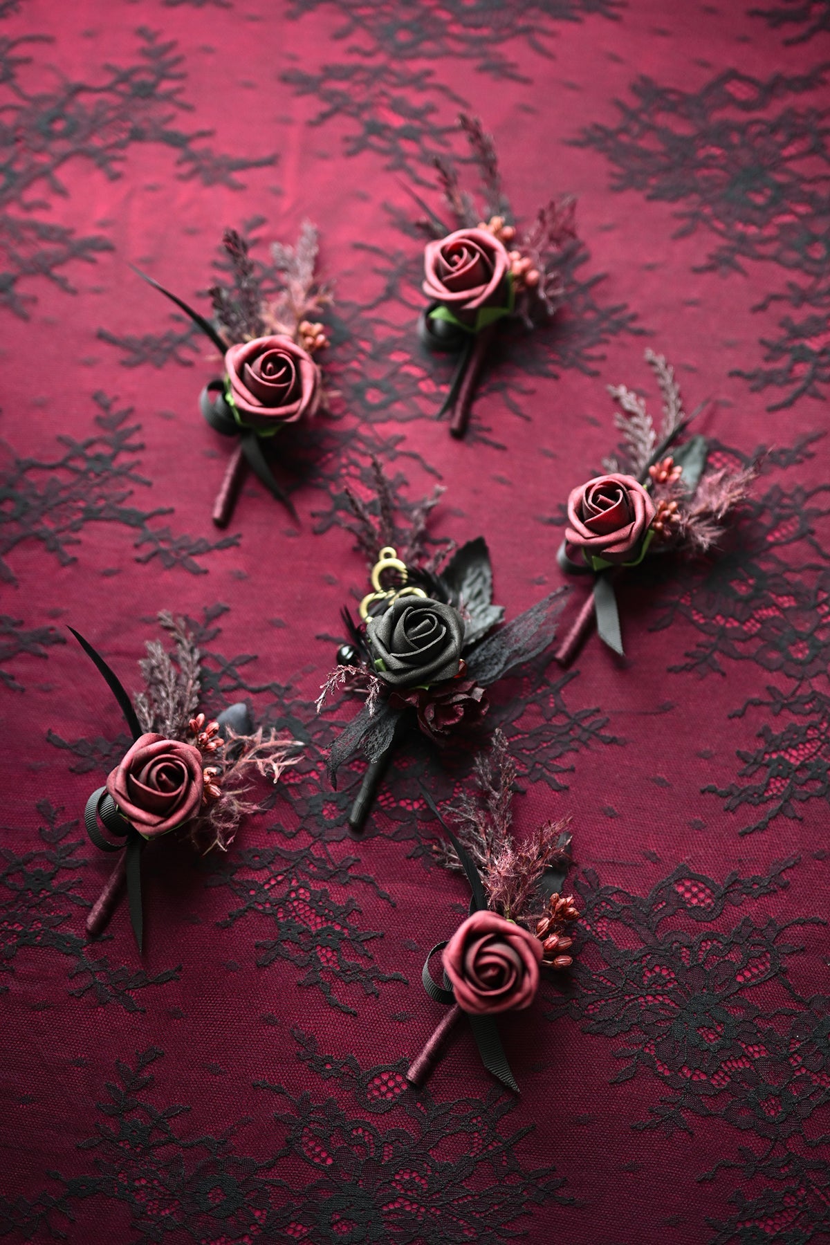 Additional Flower Decorations in Moody Burgundy & Black