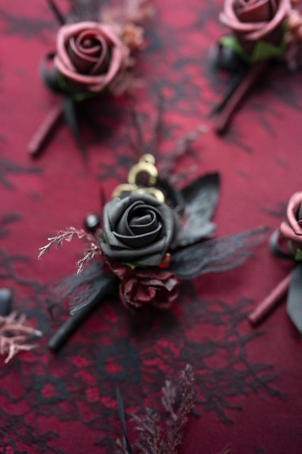 Additional Flower Decorations in Moody Burgundy & Black