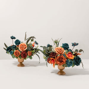 Large Floral Centerpiece Set in Dark Teal & Burnt Orange