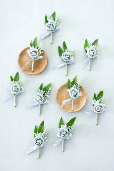 Flash Sale | Boutonnieres for Guests in Romantic Dusty Blue | Clearance