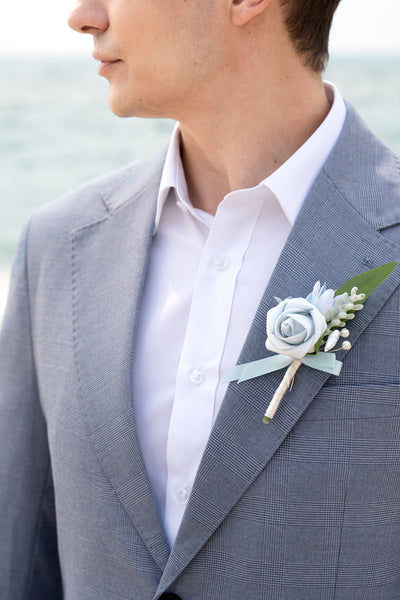 Flash Sale | Boutonnieres for Guests in Romantic Dusty Blue | Clearance