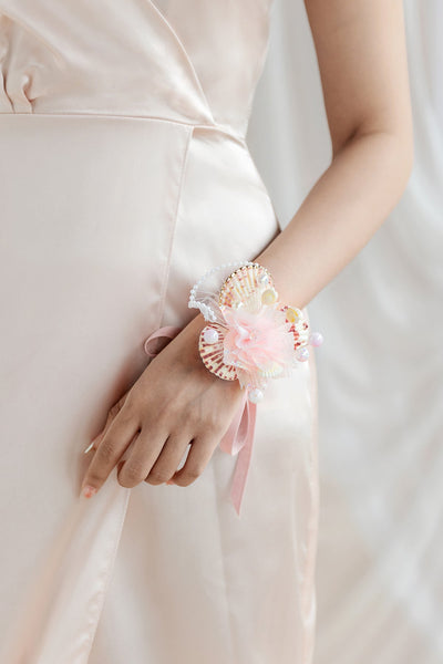 Wrist Corsages in Glowing Blush & Pearl