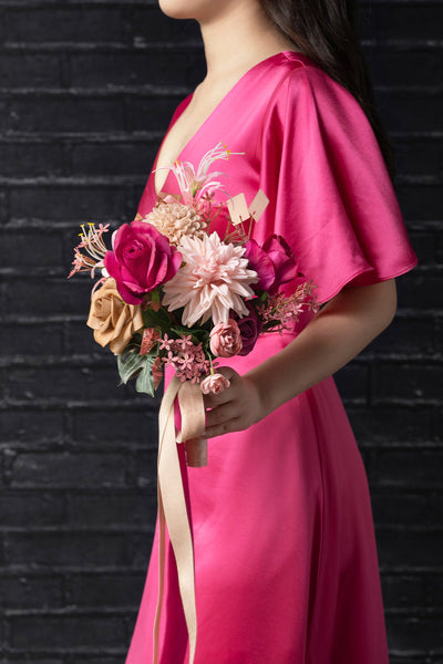 Free-Form Bridesmaid Bouquets in Valentine Magenta