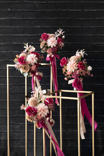 Free-Form Bridesmaid Bouquets in Valentine Magenta