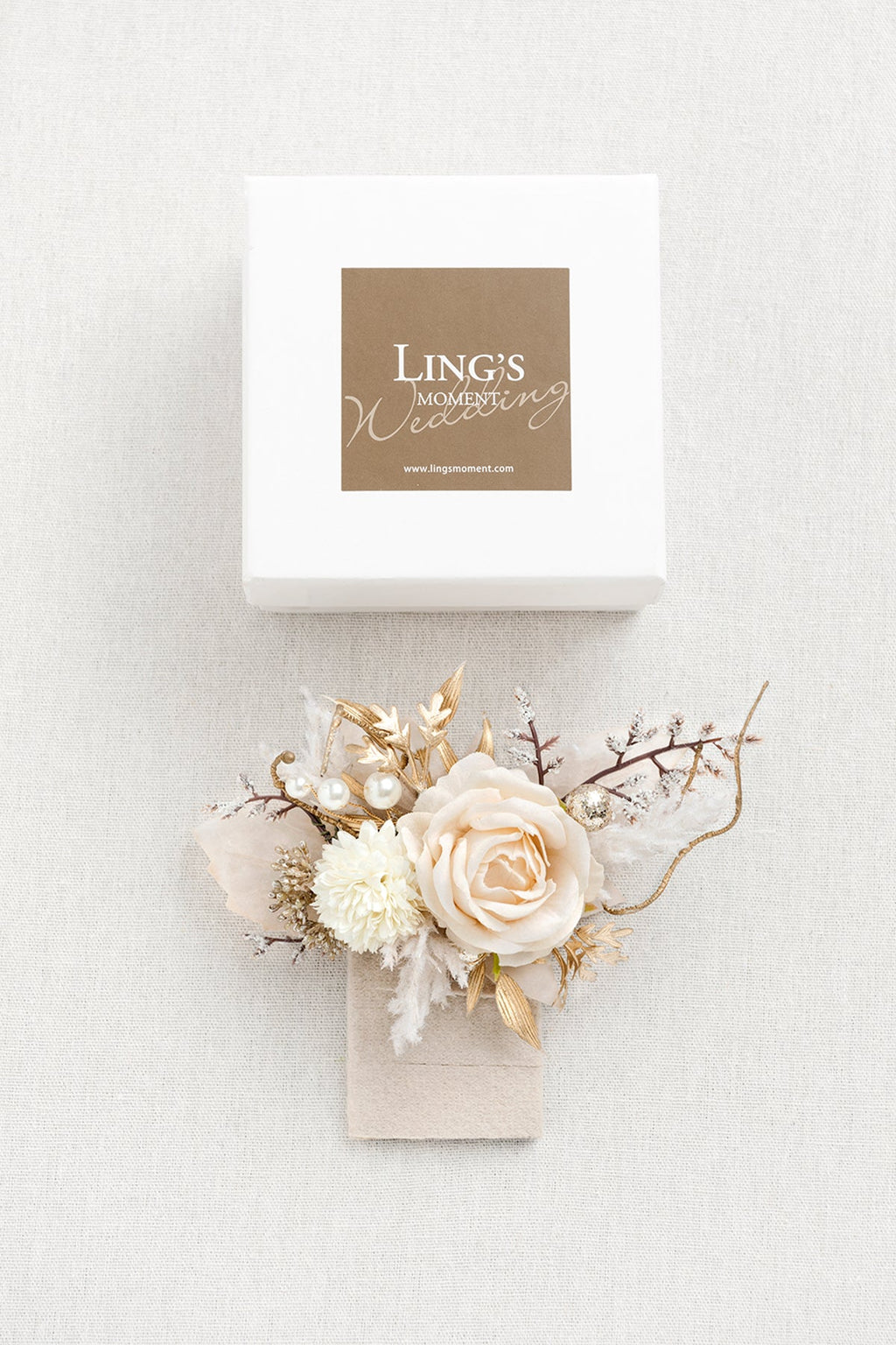 Pocket Square Boutonniere for Groom in White & Beige