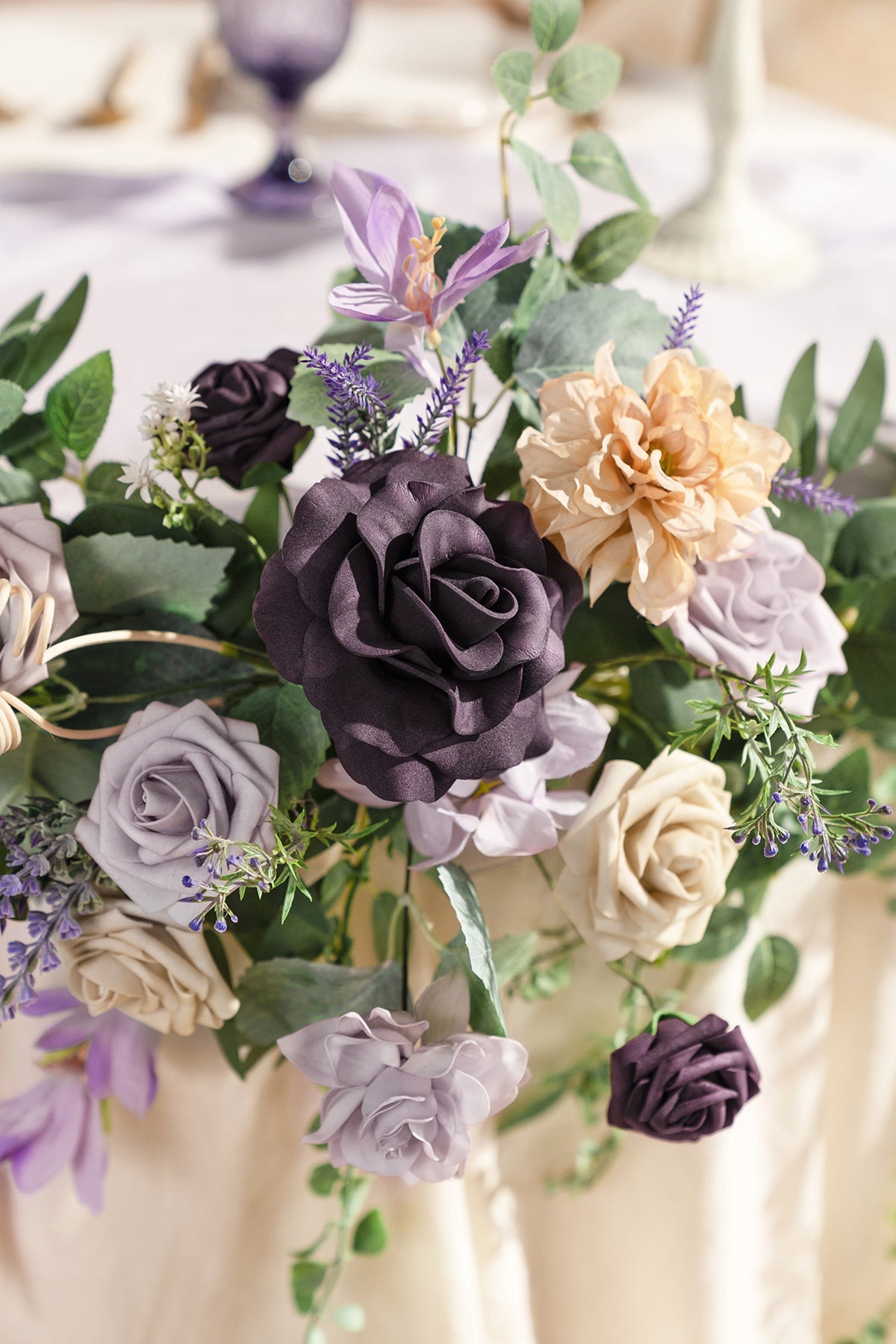 9ft Head Table Flower Garland in French Lavender & Plum