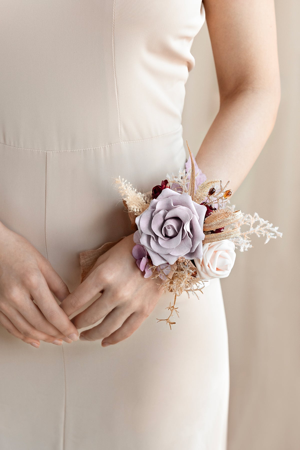 Wrist Corsages in Lavender Aster & Burnt Orange