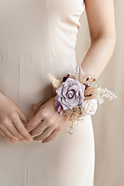 Wrist Corsages in Lavender Aster & Burnt Orange