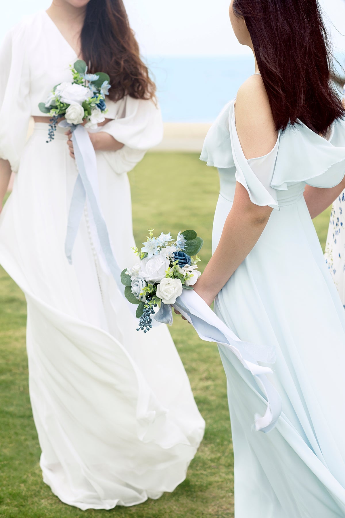 Maid of Honor & Bridesmaid Bouquets in Romantic Dusty Blue