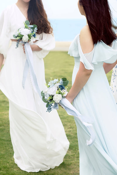 Maid of Honor & Bridesmaid Bouquets in Romantic Dusty Blue