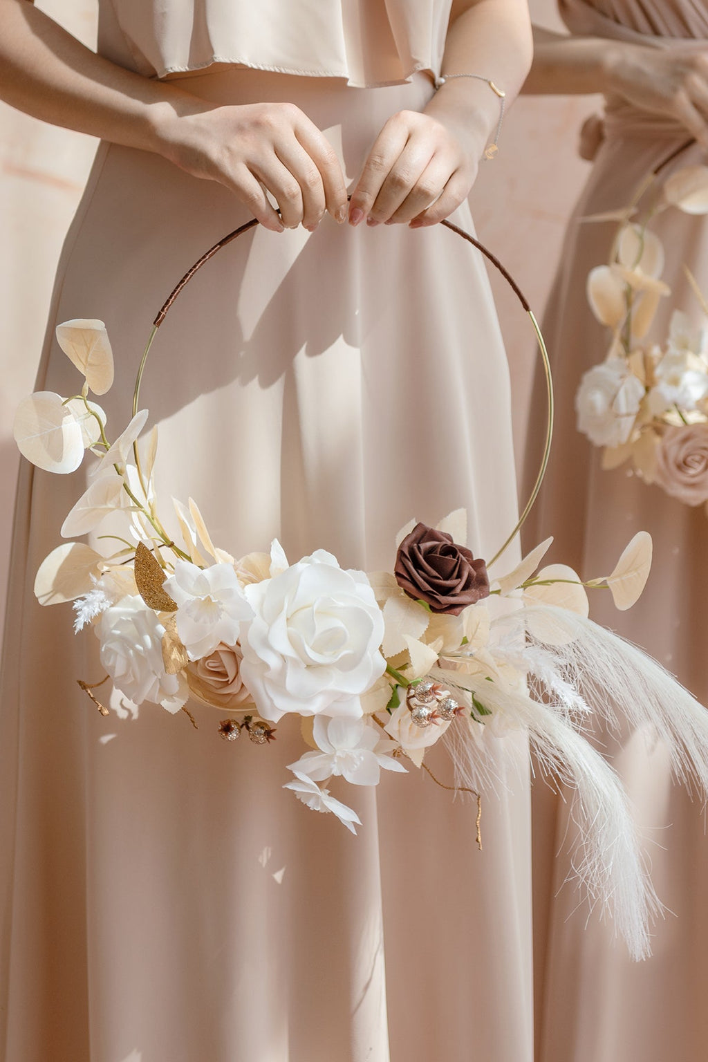 Hoop Bridesmaid Bouquets in White & Beige | Clearance