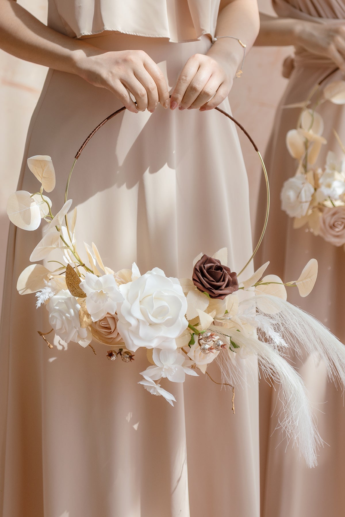 Hoop Bridesmaid Bouquets in White & Beige | Clearance