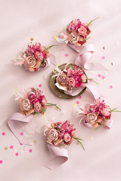 Wrist Corsages in Valentine Magenta