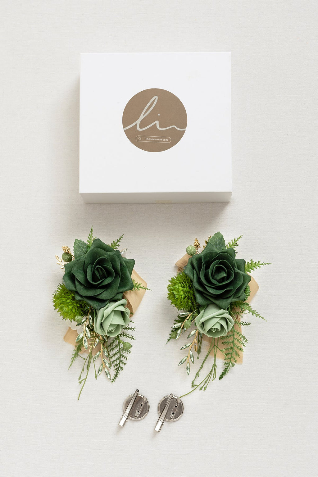 Wrist and Shoulder Corsages in Forest Green & Gold