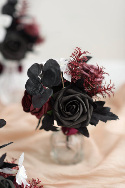 Mini Premade Flower Centerpiece Set in Moody Burgundy & Black