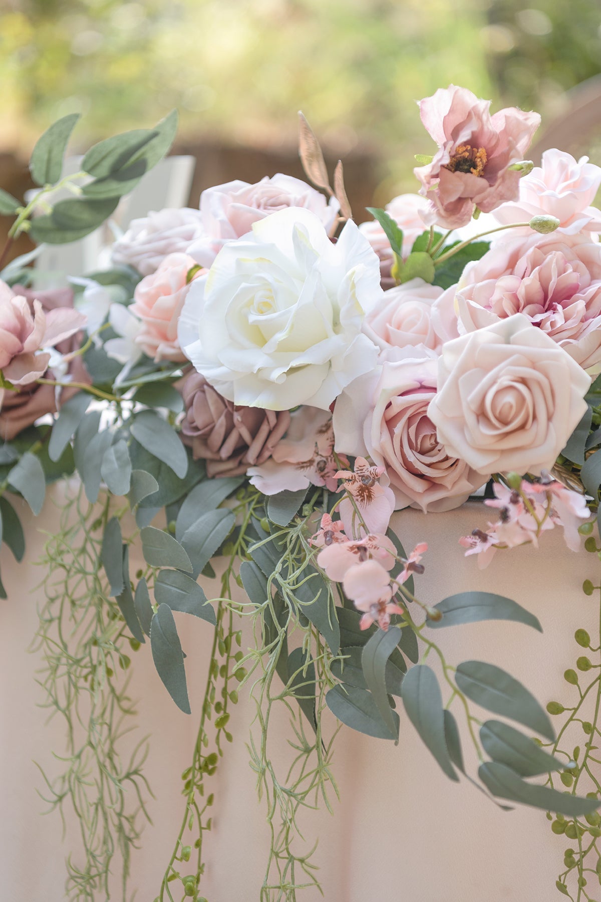9ft Head Table Flower Garland in Dusty Rose & Cream