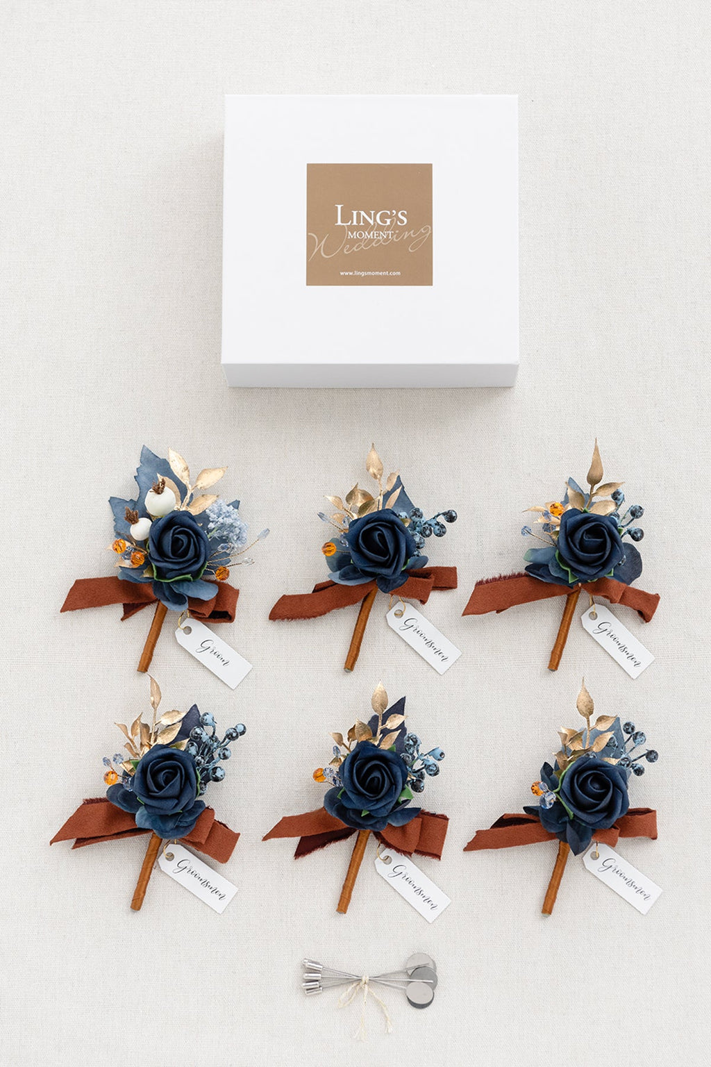 Additional Flower Decorations in Russet Orange & Denim Blue