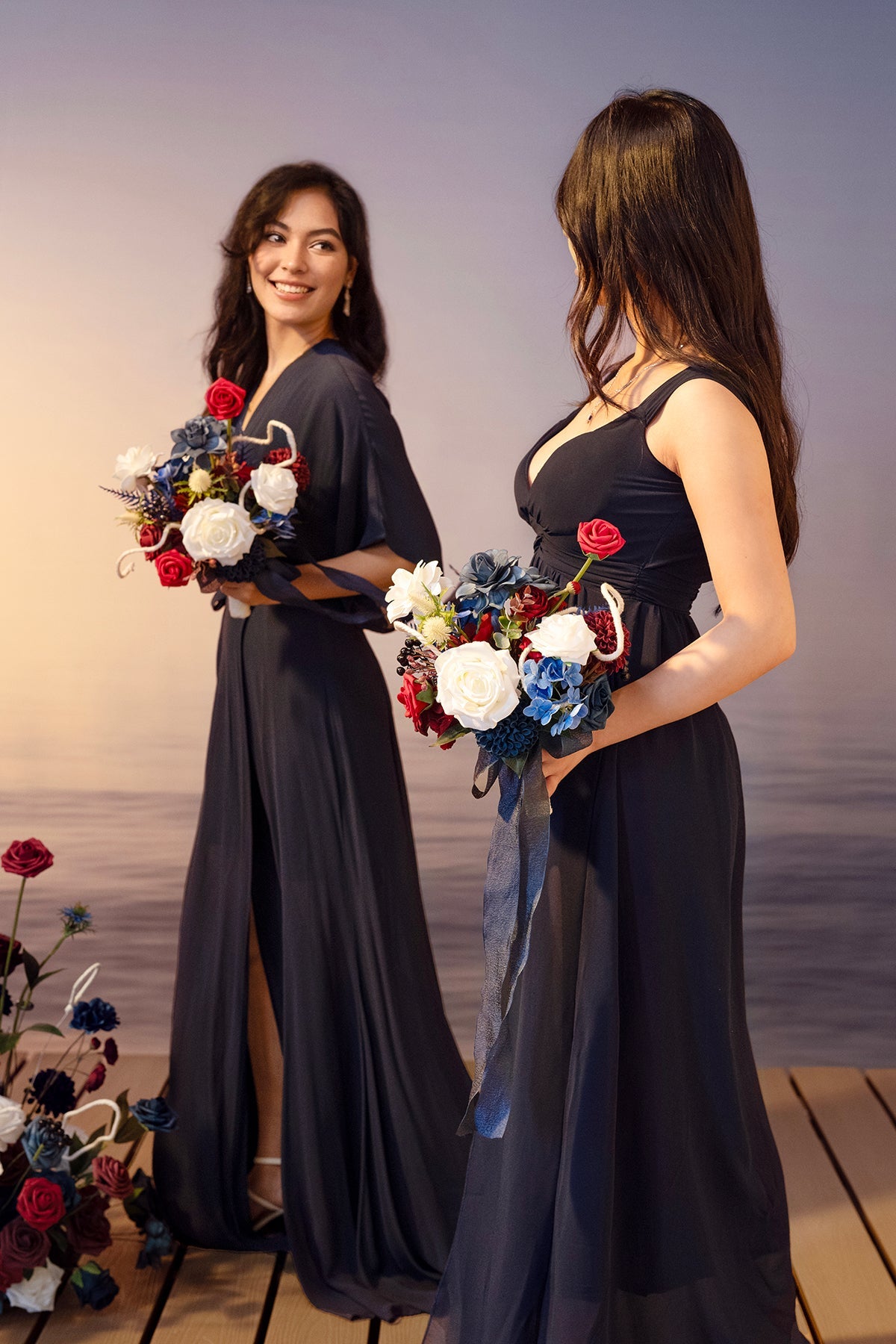 Flash Sale | Bridesmaid Bouquets in Nautical Navy & Burgundy