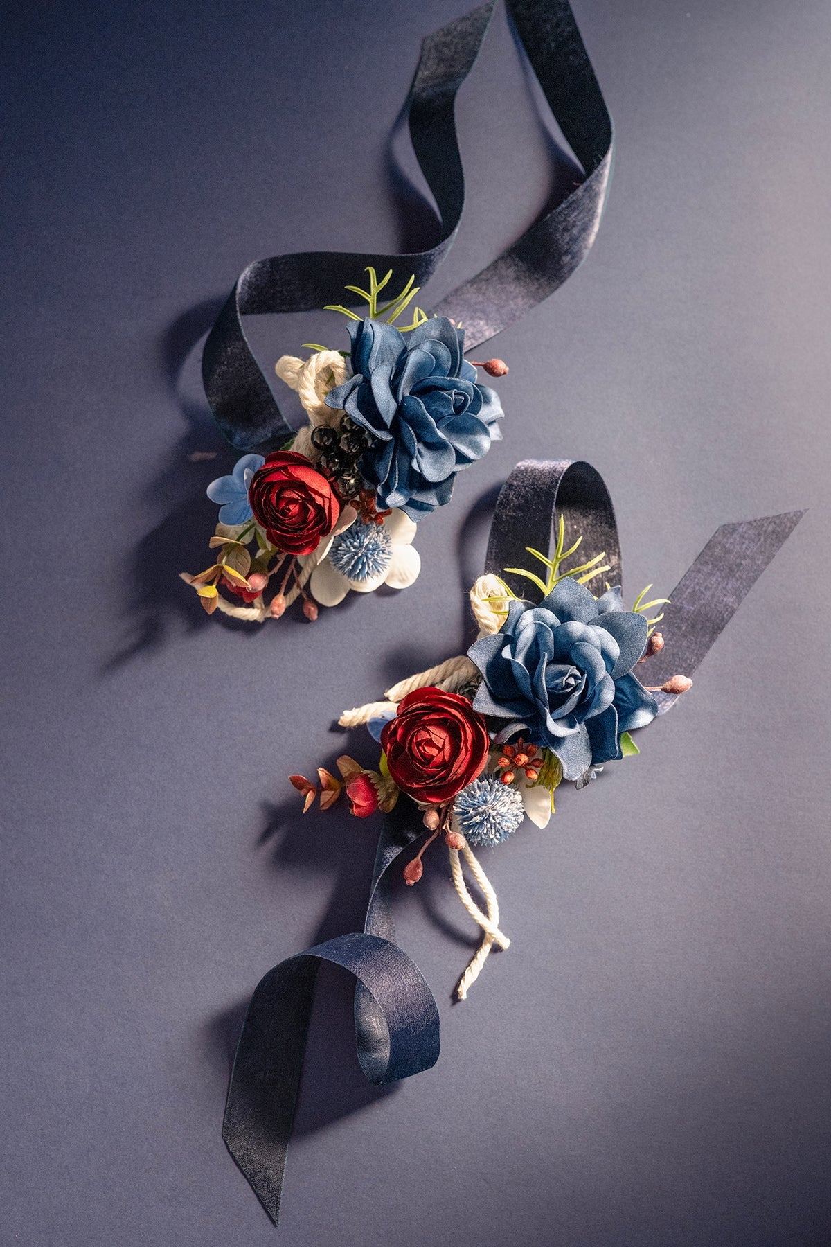 Wrist and Shoulder Corsages in Nautical Navy & Burgundy | Clearance