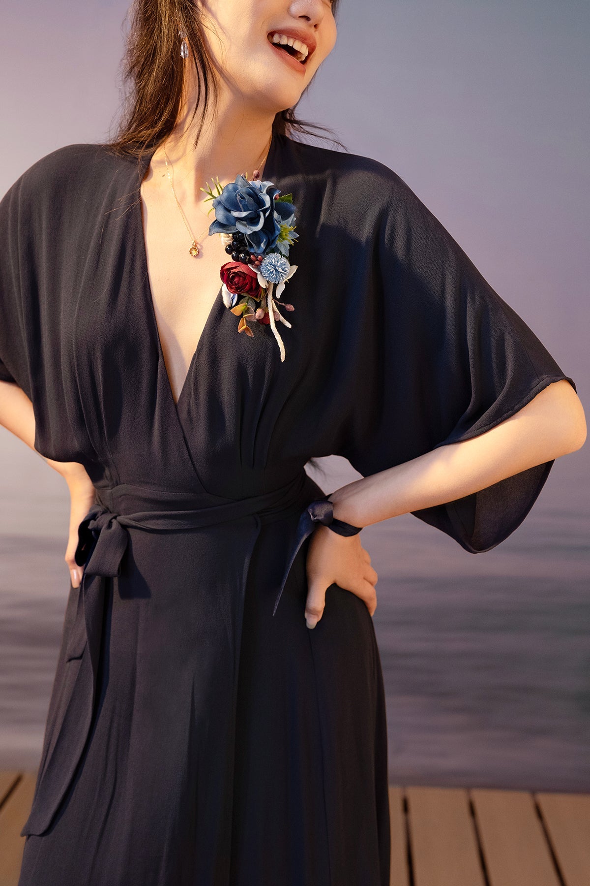 Wrist and Shoulder Corsages in Nautical Navy & Burgundy | Clearance