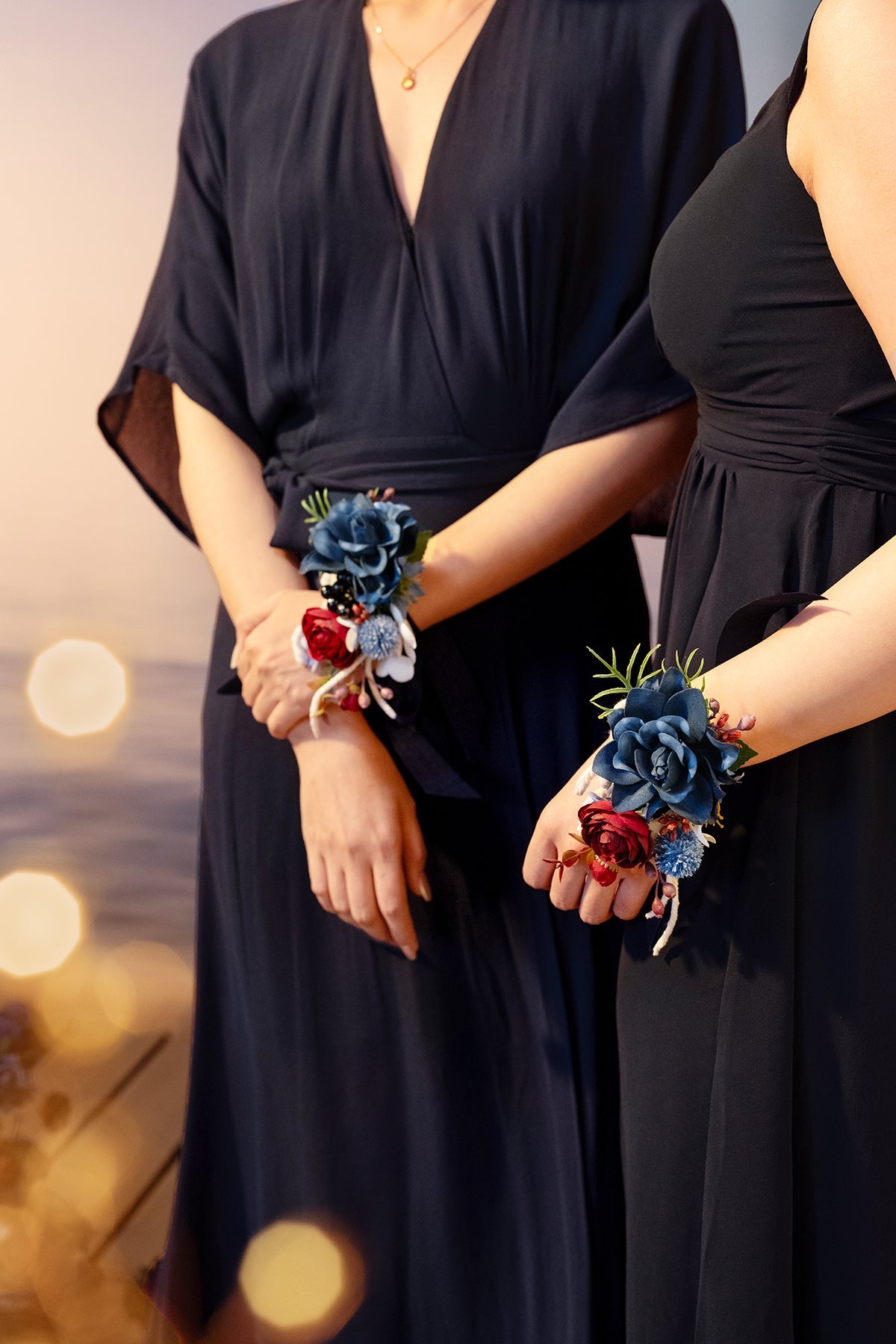 Wrist and Shoulder Corsages in Nautical Navy & Burgundy | Clearance