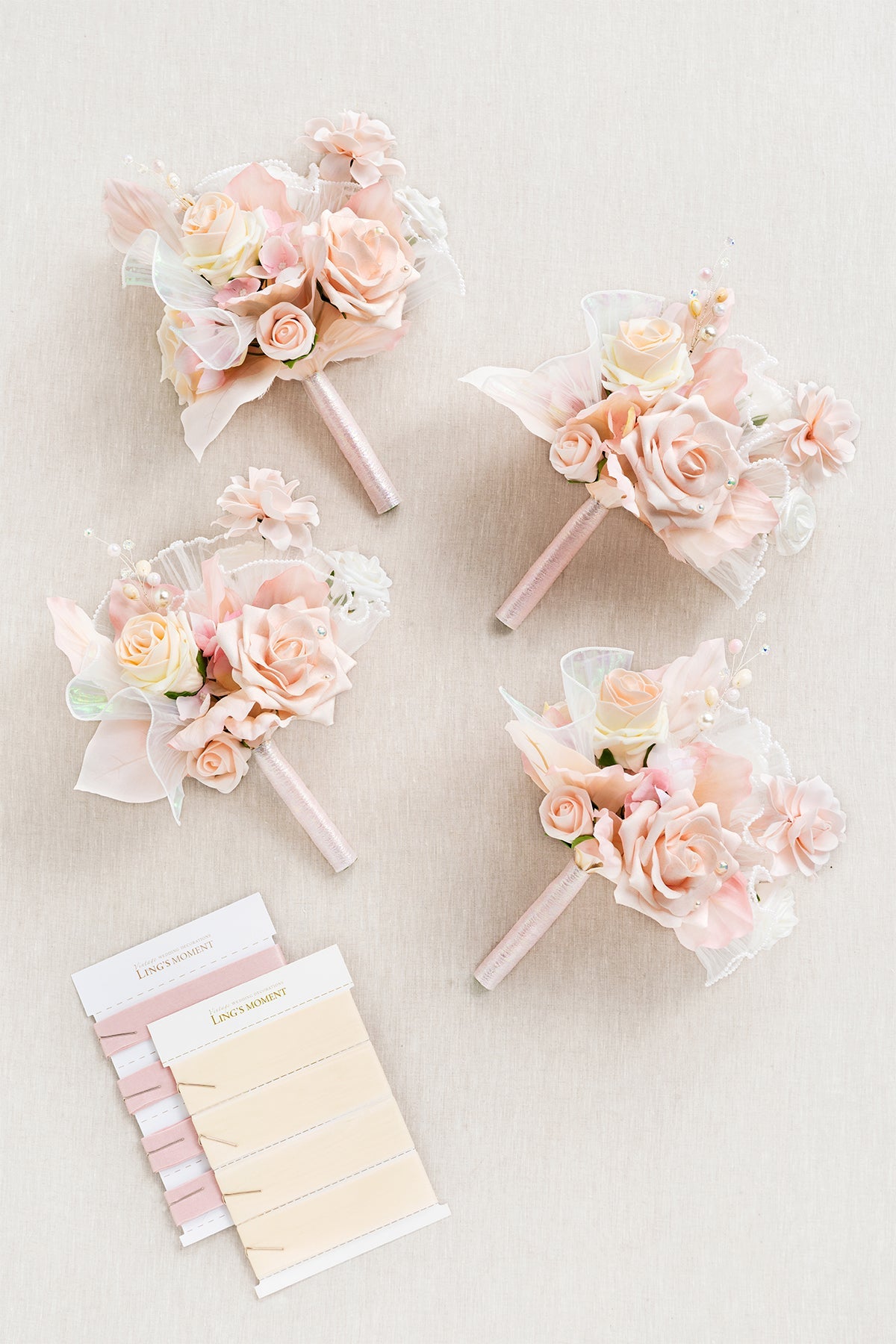 Free-Form Bridesmaid Bouquets in Glowing Blush & Pearl