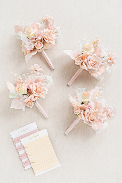 Free-Form Bridesmaid Bouquets in Glowing Blush & Pearl