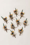 Boutonnieres for Guests in Dark Teal & Burnt Orange