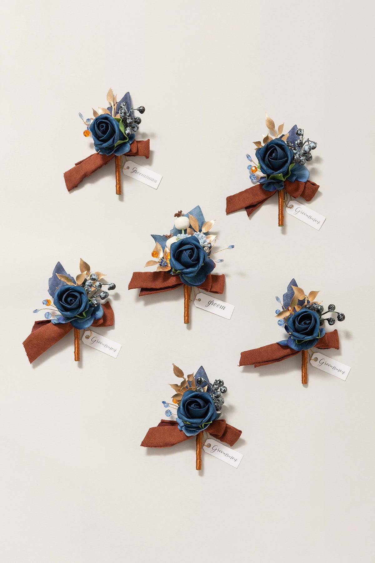 Additional Flower Decorations in Russet Orange & Denim Blue