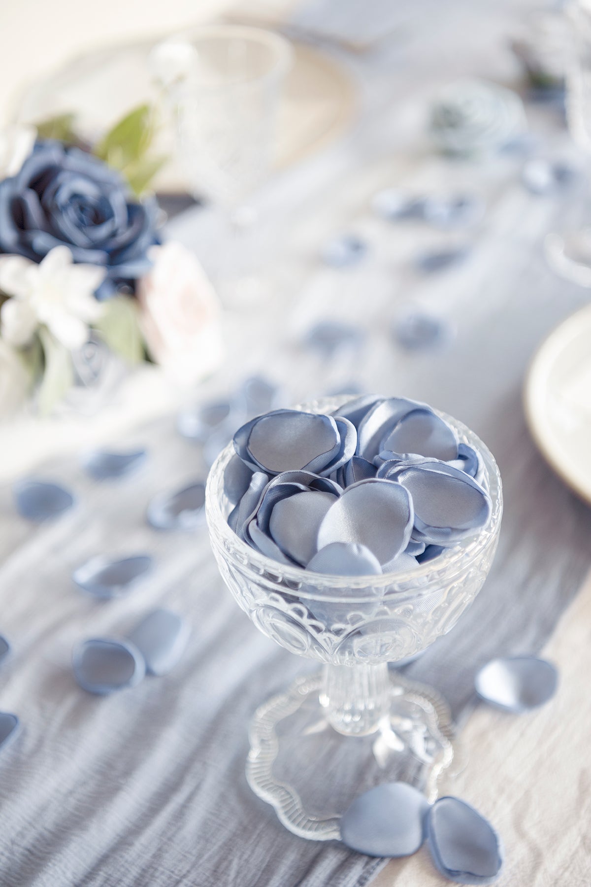 Silk Rose Petals in Blue Shades
