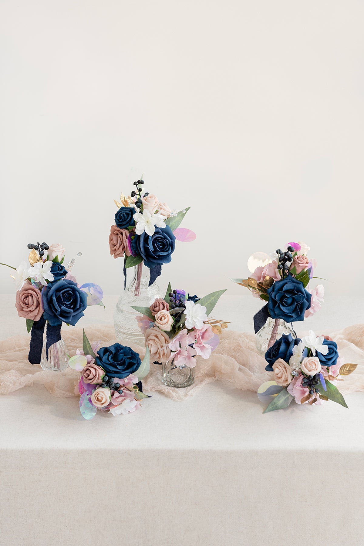 Mini Premade Flower Centerpiece Set in Dusty Rose & Navy