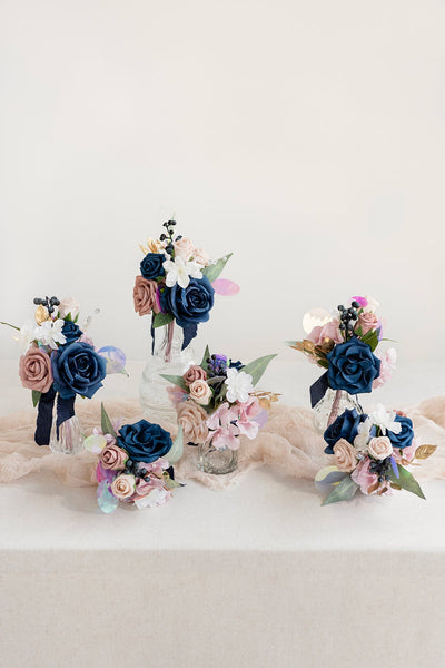 Mini Premade Flower Centerpiece Set in Dusty Rose & Navy