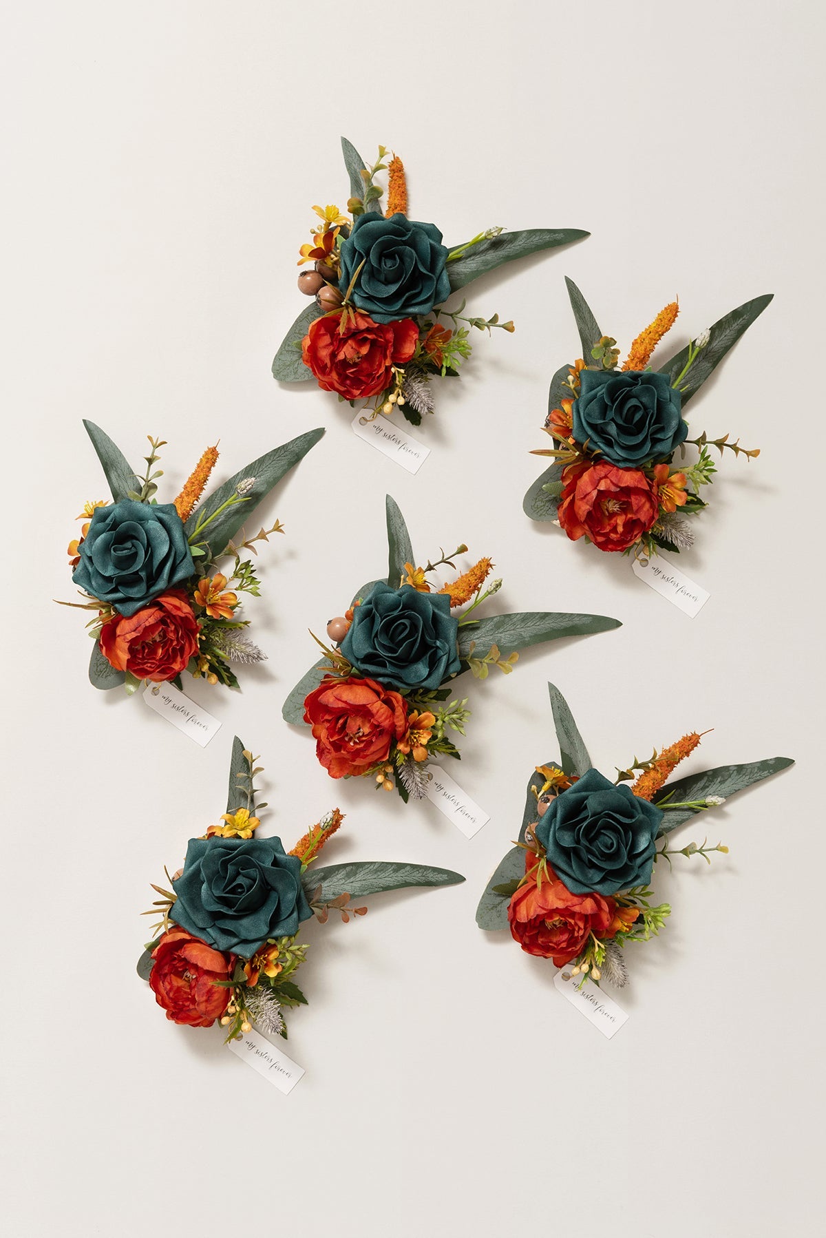 Additional Flower Decorations in Dark Teal & Burnt Orange