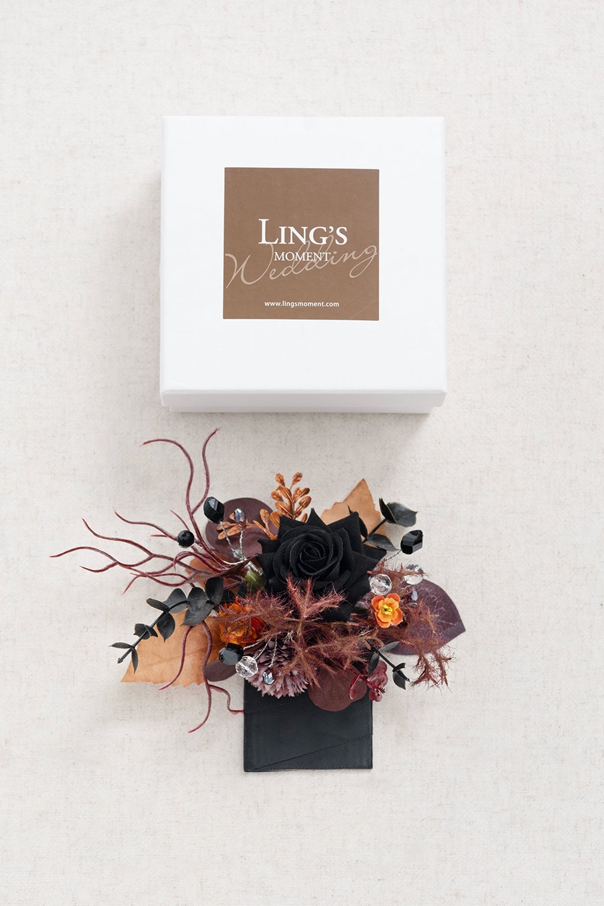 Pocket Square Boutonniere for Groom in Twilight Purple & Harvest Orange | Clearance