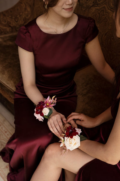 Wrist Corsages in Romantic Marsala