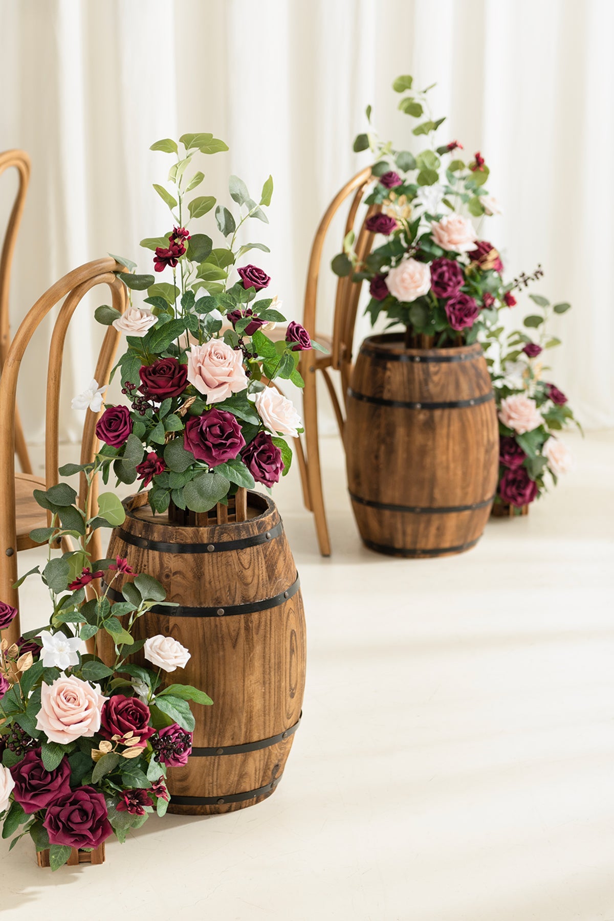Wedding Aisle Runner Flower Arrangement in Romantic Marsala