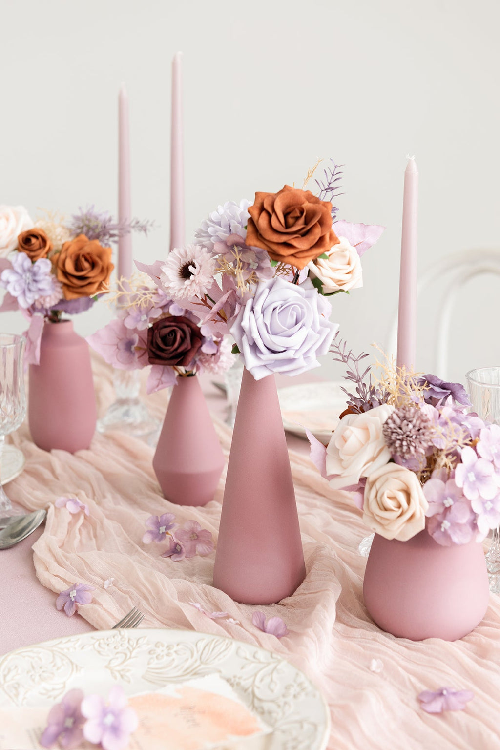 Ceramic Bud Vase Set In Lavender Aster & Burnt Orange | Clearance
