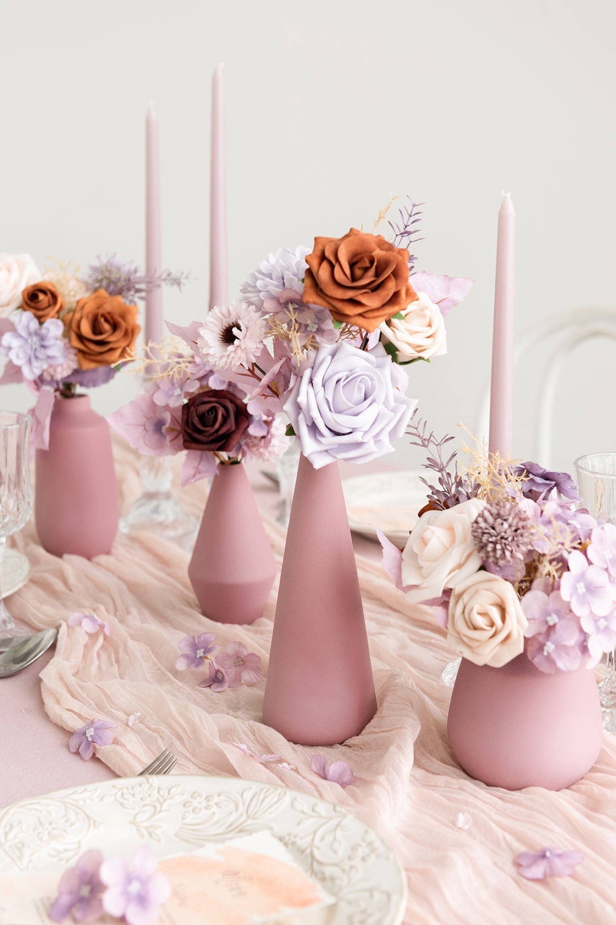 Ceramic Bud Vase Set In Lavender Aster & Burnt Orange | Clearance