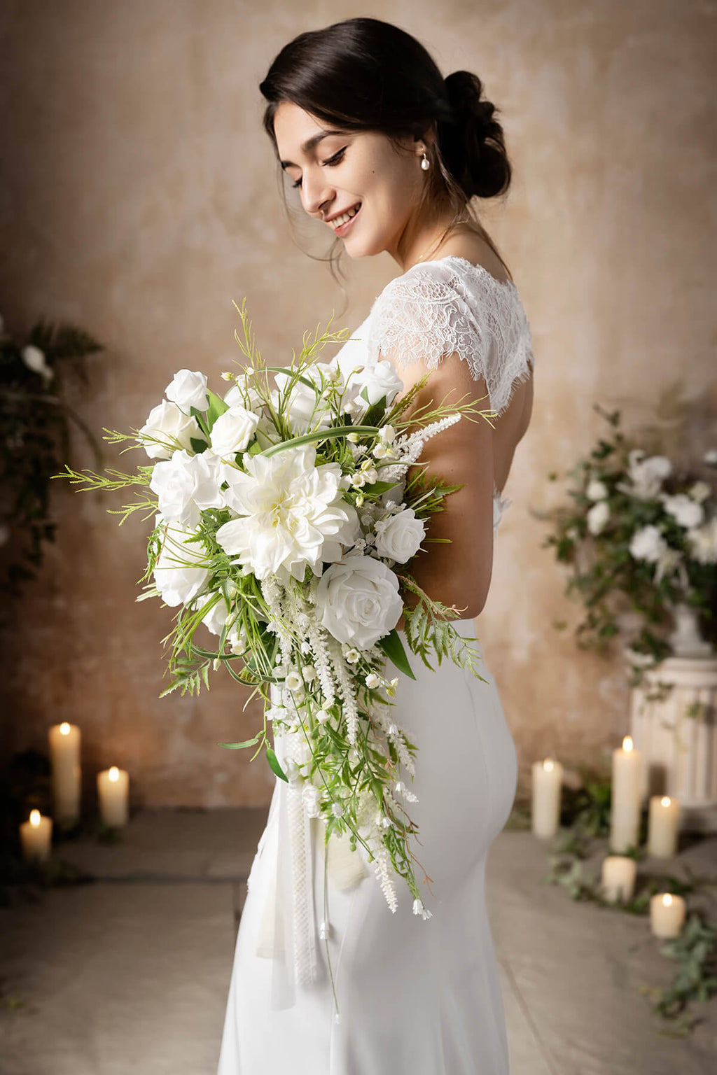 Small Cascade Bridal Bouquet in May Lily & Olive